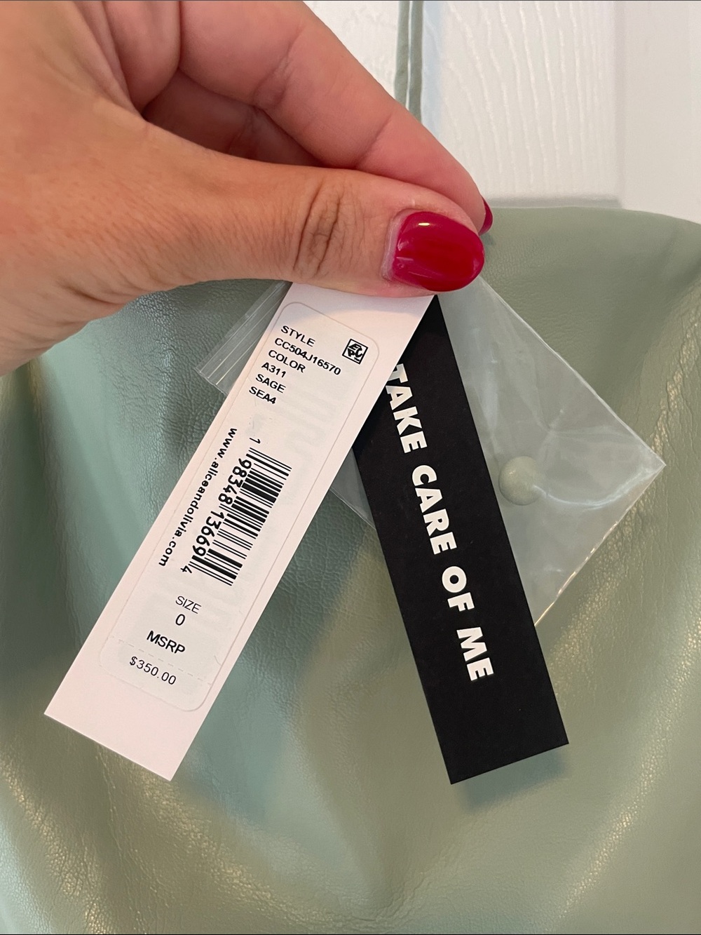 Alice + Olivia Vegan Leather Sage Green Strapless Midi Dress with Choker - Picture 8 of 12